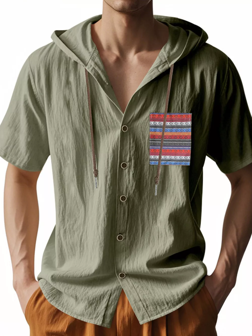 Men's Full Size Casual Hooded Short Sleeve Shirt Plus Size, image 17