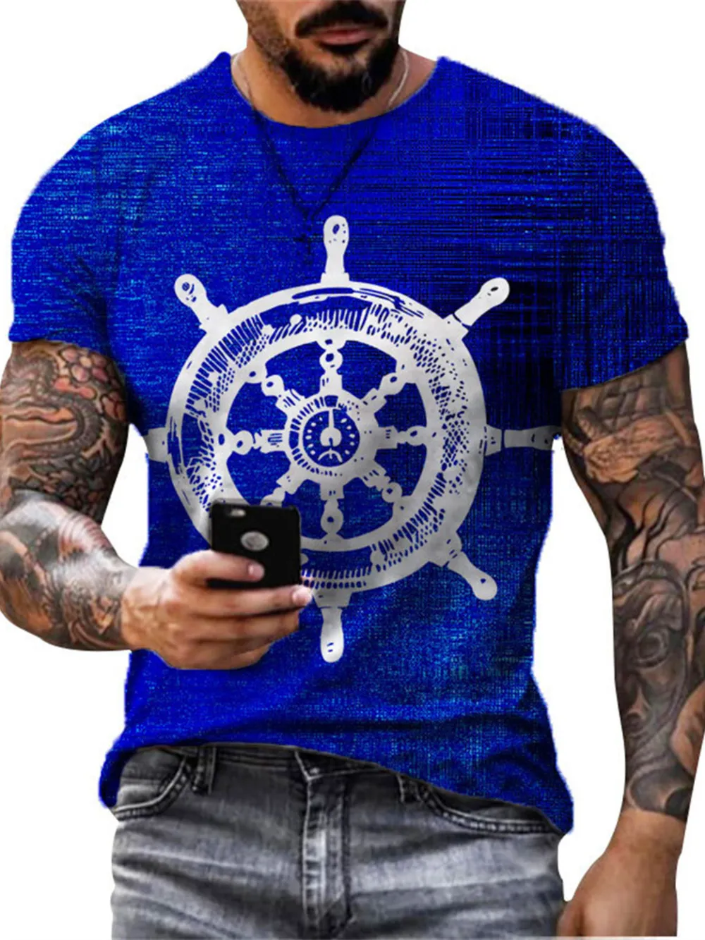 Men's Full Size Artistic Compass Graphic Round Neck T-Shirt Plus Size, image 5