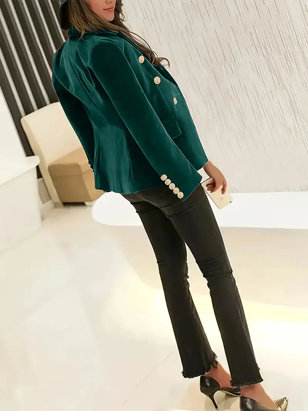 One Button Closure Slim Blazer with Pockets, image 4