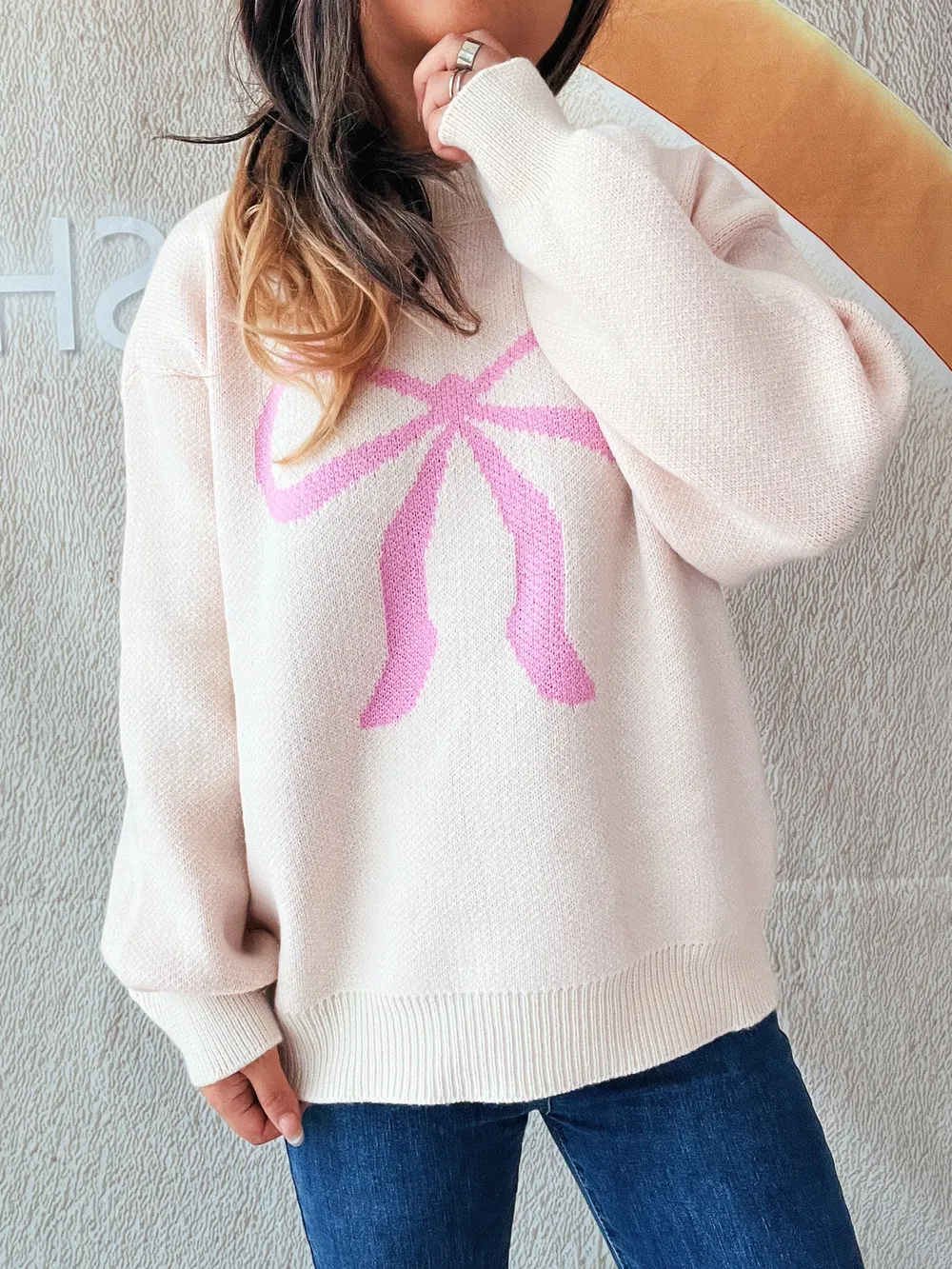 Bow Pattern Casual Long Sleeve Sweater, image 5