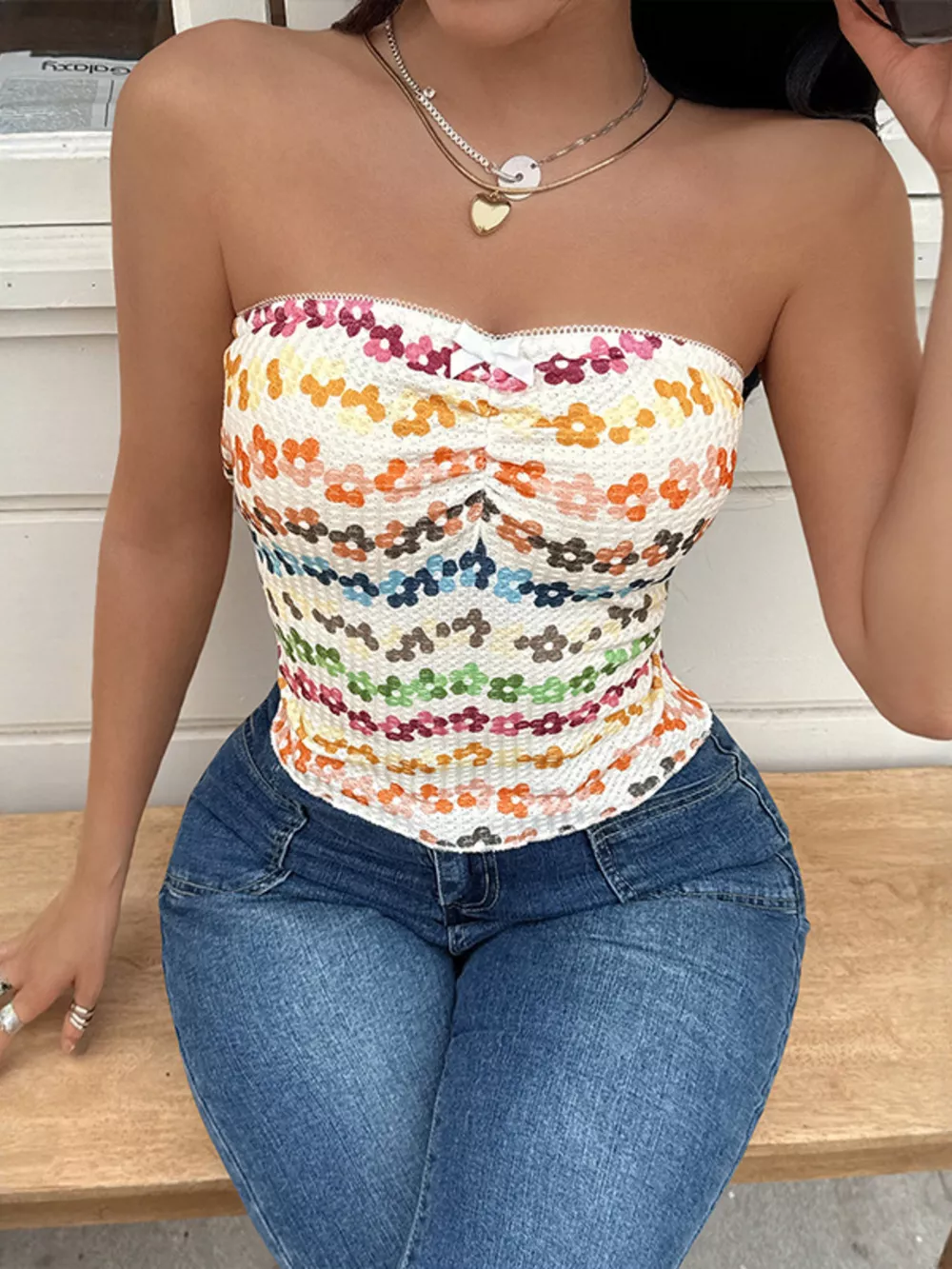 Floral Ruched Tube Top, image 3
