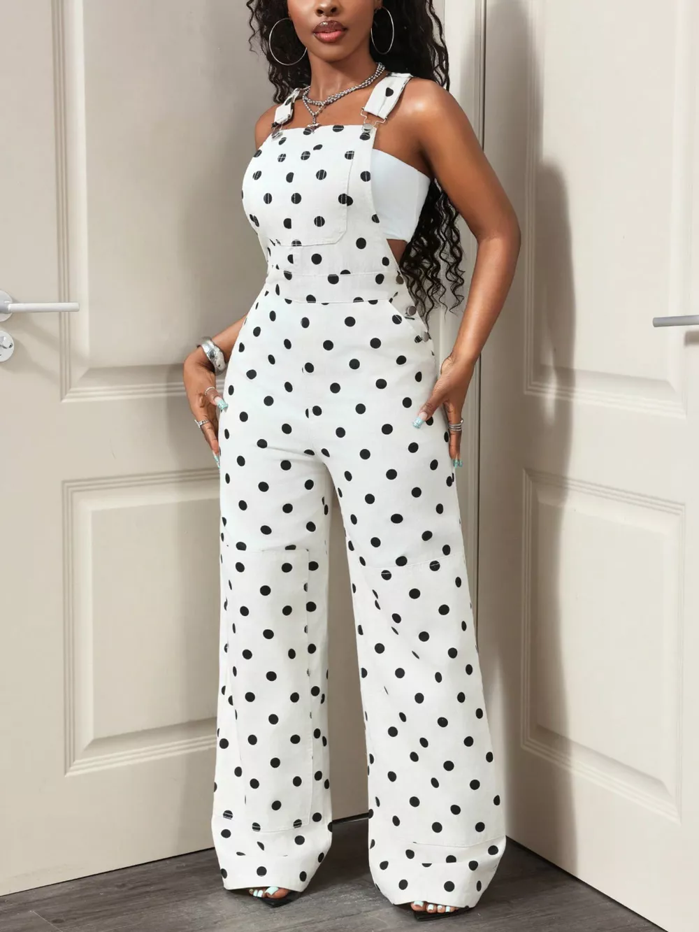 Wide Leg Denim Overalls with Adjustable Straps, image 2