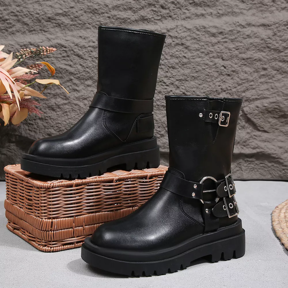Round Toe Block Heels Boots, image 3