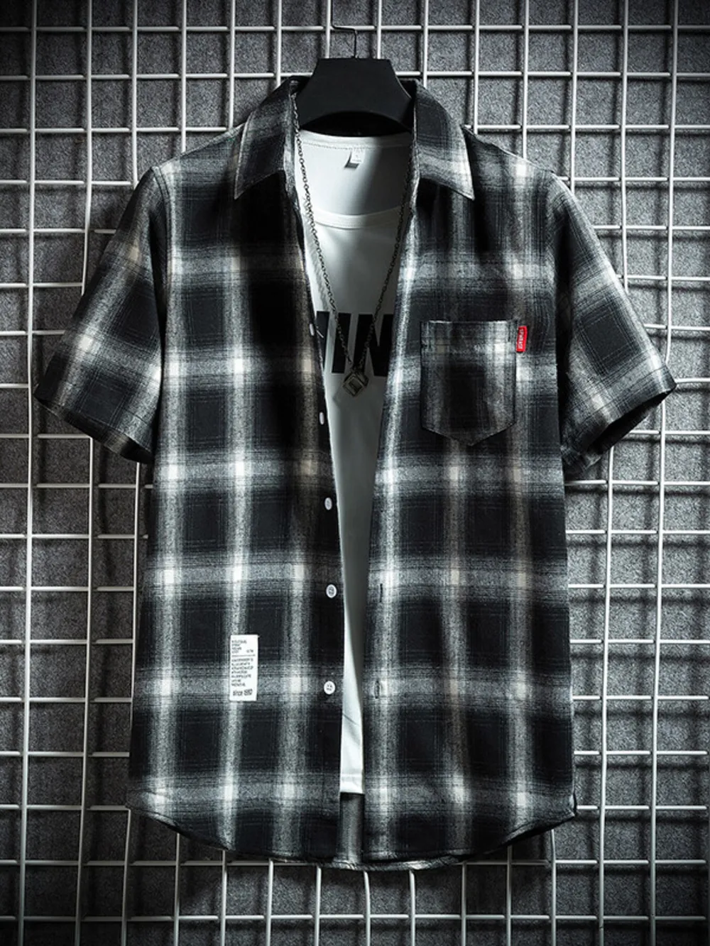 Men's Plus Size Plaid Button Up Short-Sleeve Shirt