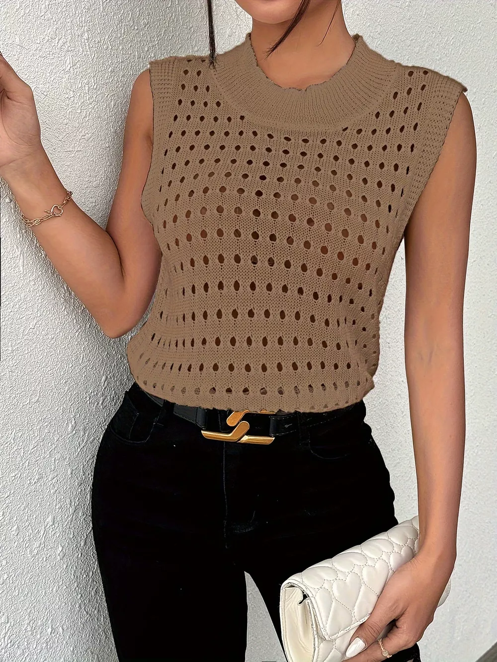 Hollow Out Round Neck Knit Tank, image 25