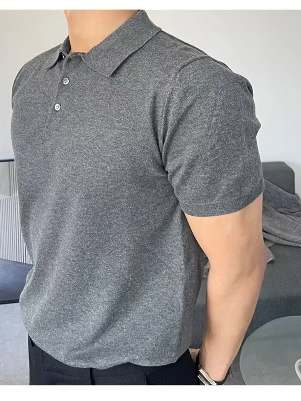 Men's Plus Size Button Detail Short Sleeve Polo, image 6