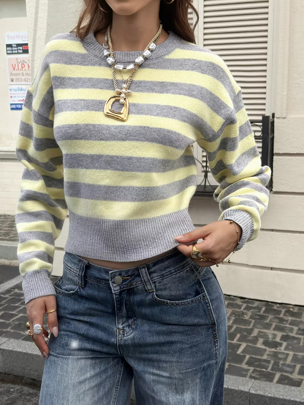 Casual Striped Cropped Sweater, image 3
