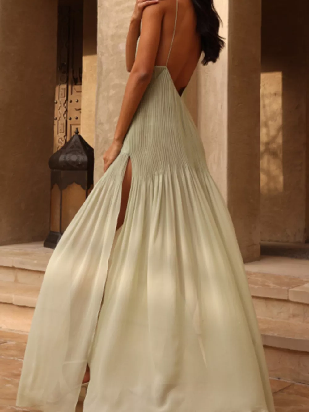 Elegant Pleated Sheer Maxi Cami Dress, image 4