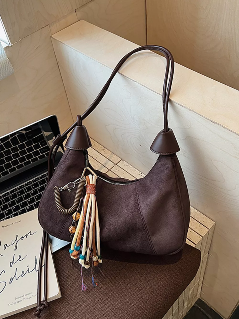 Vintage Suede Tassel Shoulder Bag, image 13