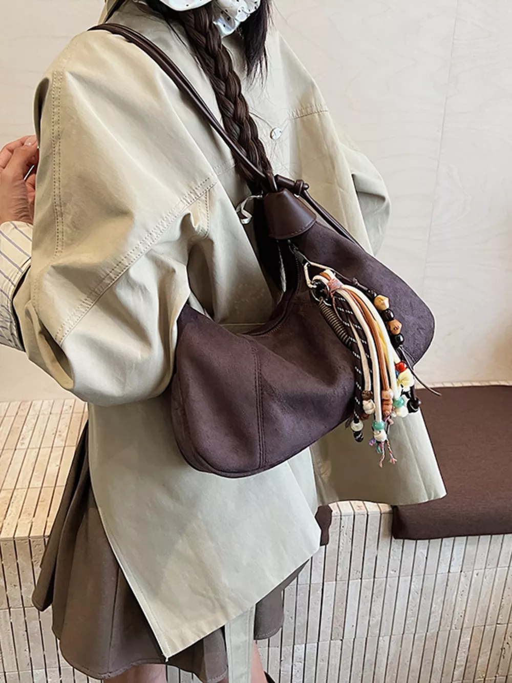 Vintage Suede Tassel Shoulder Bag, image 17