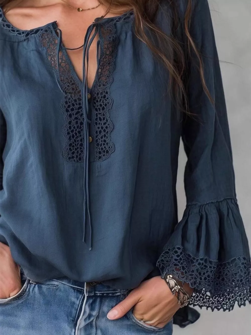 Full Size Tie Neck Flounce Sleeve Blouse Plus Size, image 3