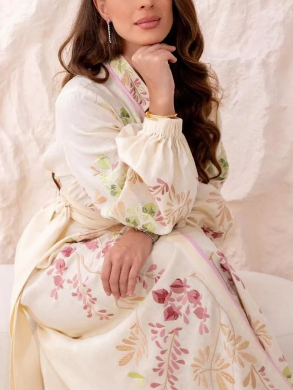 Floral Tie Waist Long-Sleeve Maxi Dress, image 4