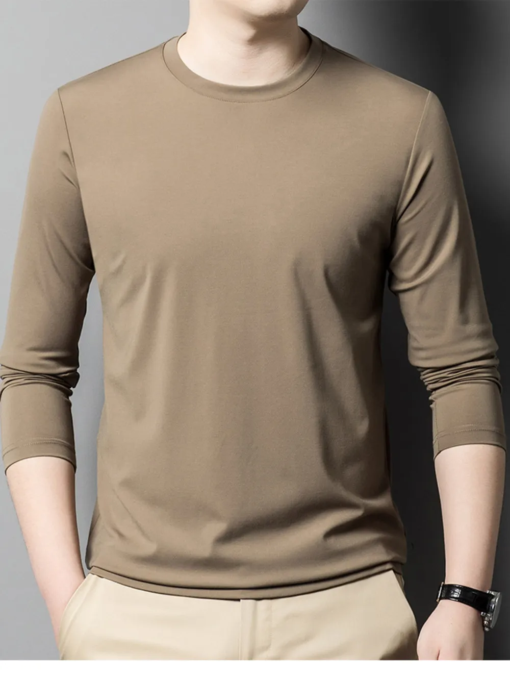 Men's Plus Size Round Neck Long Sleeve T-Shirt, image 4