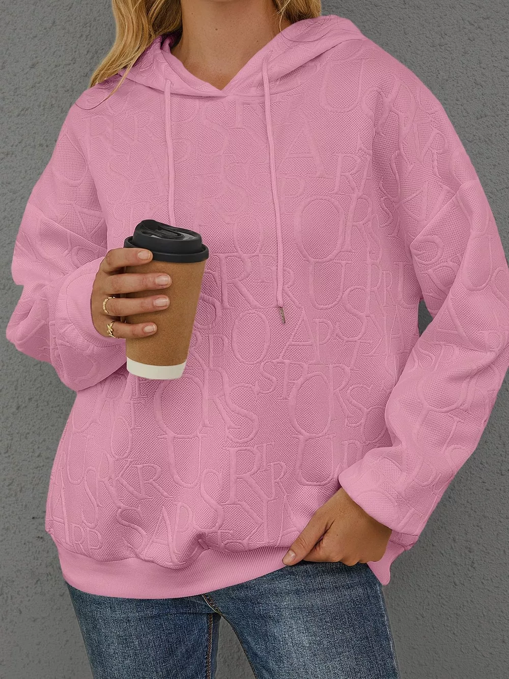 Full Size Embossed Lettering Casual Hoodie Plus Size, image 26