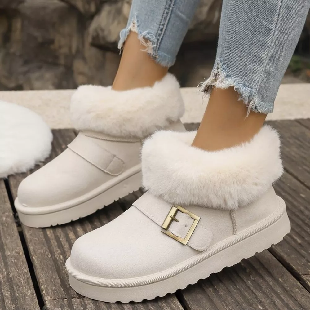 Fuzzy Trim Buckle Accent Winter Boots, image 7