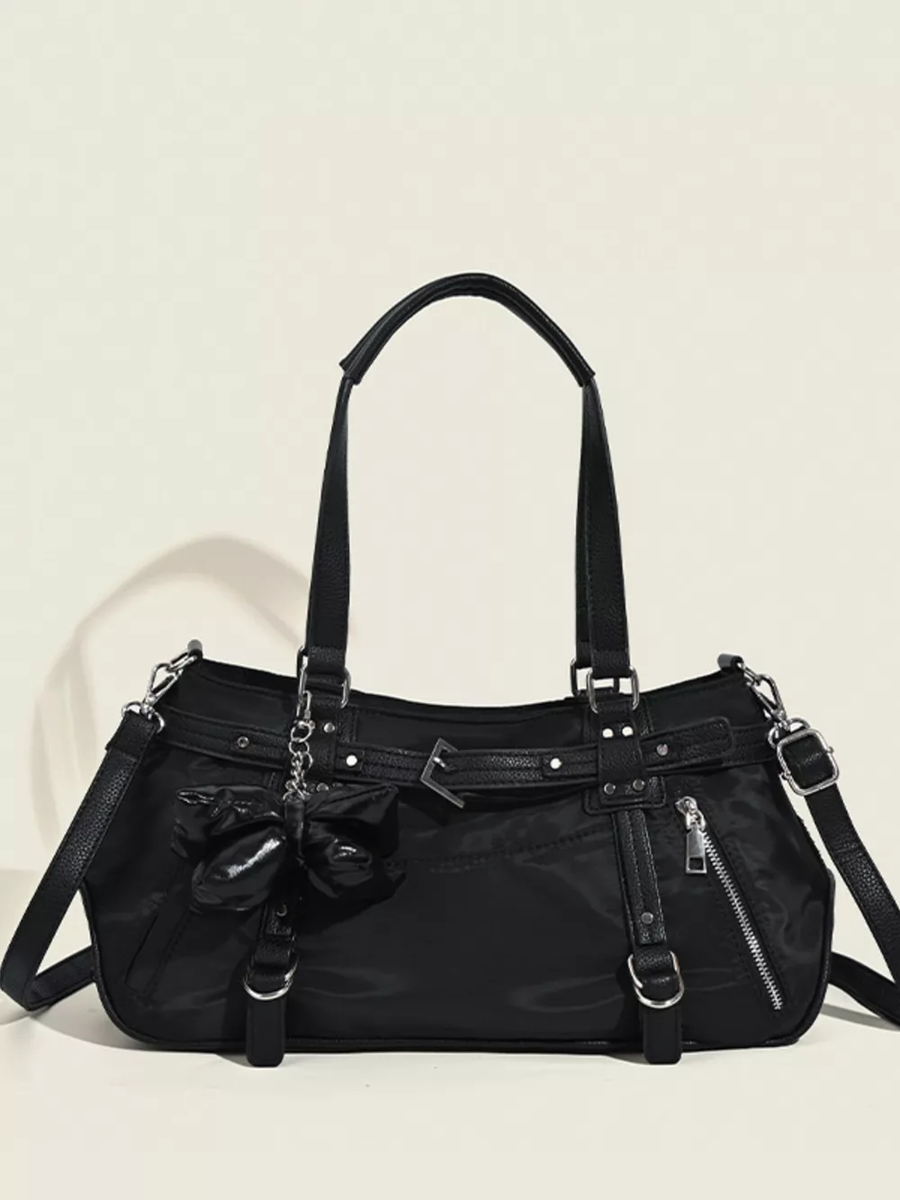 Buckle Decor Leather Handbag