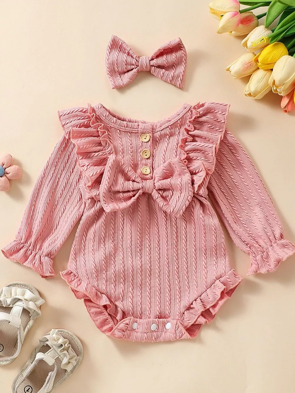 Children's Ruffled Long Sleeve One-Piece Bodysuit with Headband, image 5