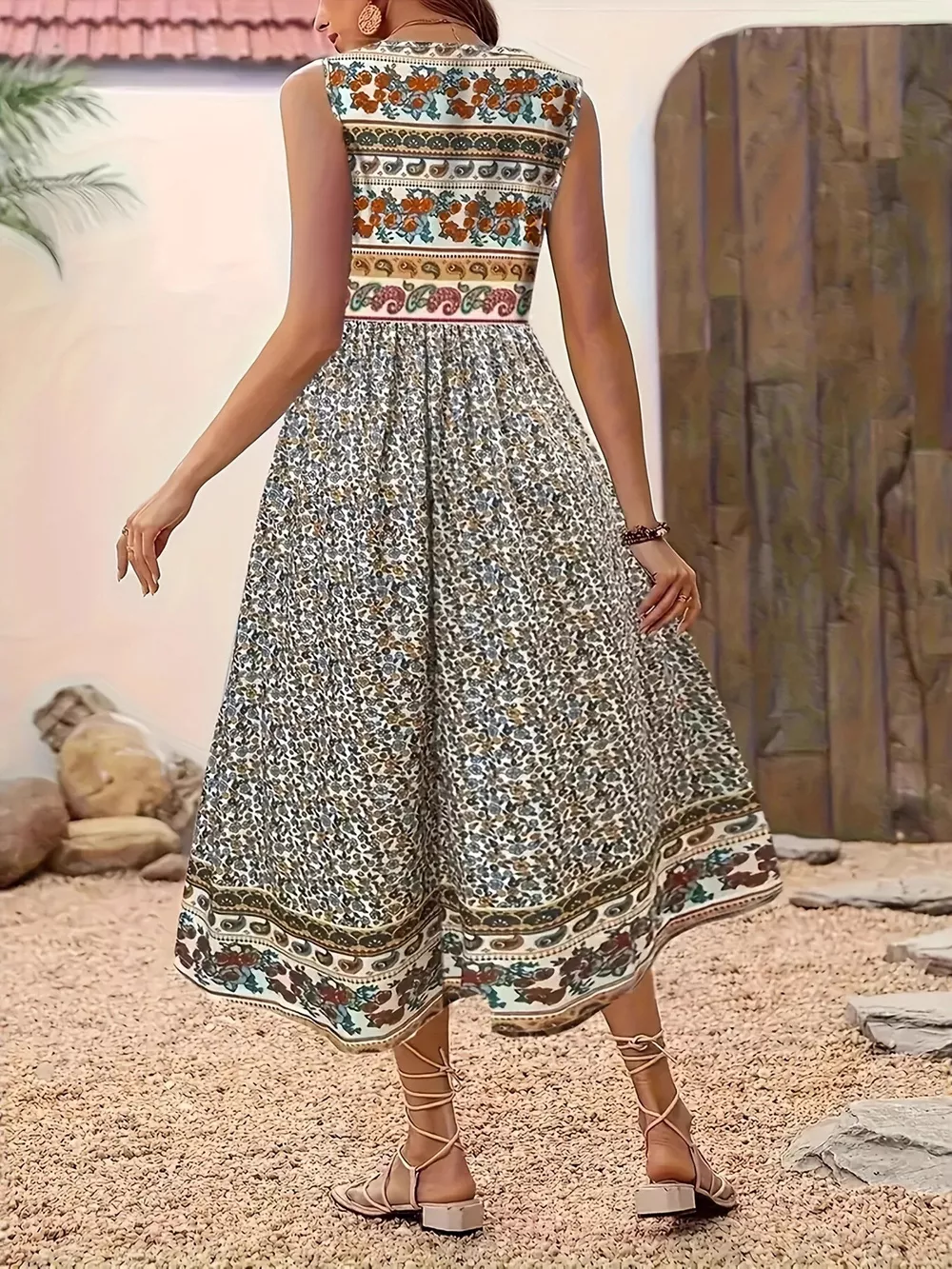 Plus Size Floral Print Sleeveless Midi Dress, image 2