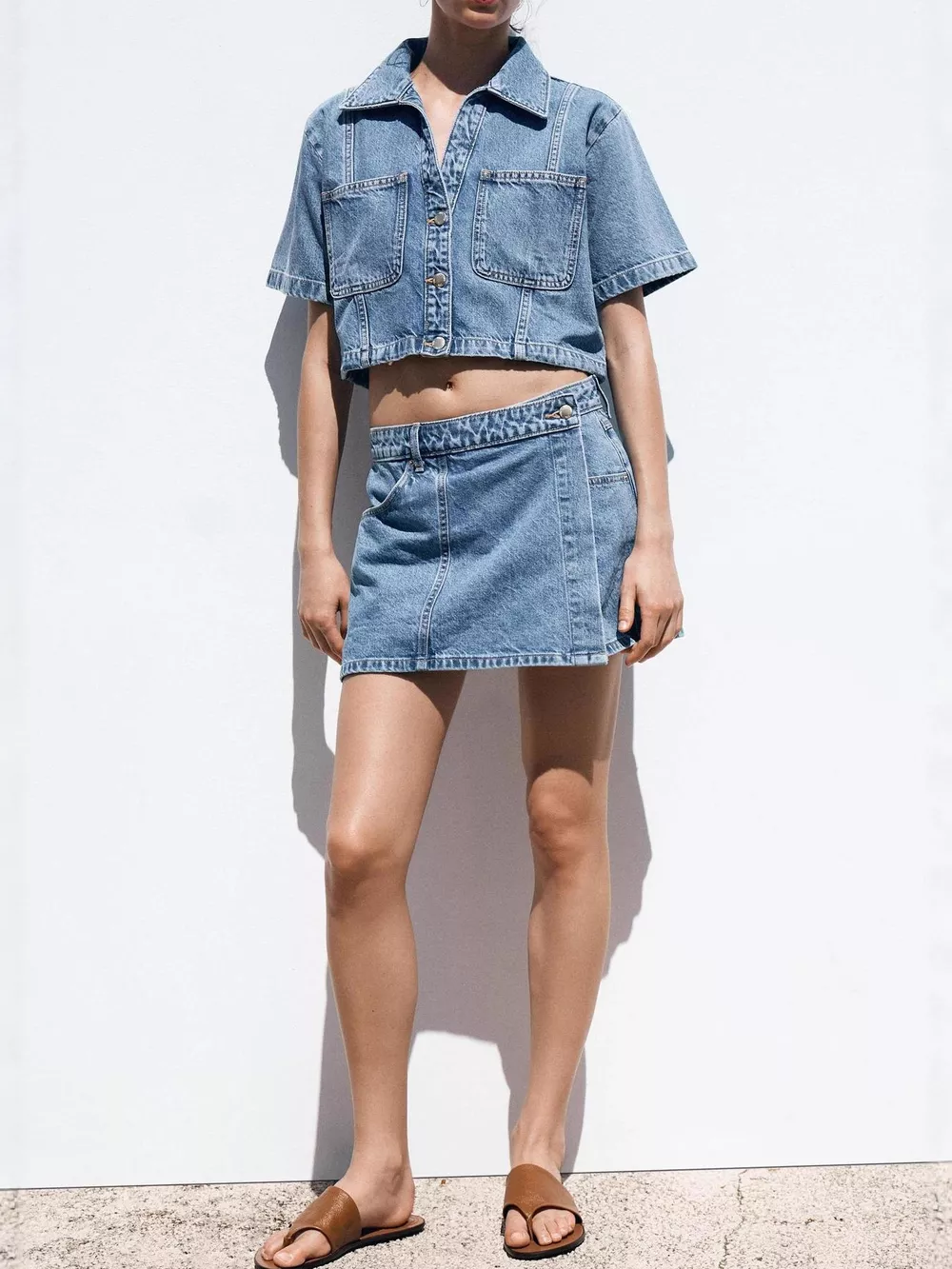 Button Up Short Sleeve Top and Skort Denim Set, image 2