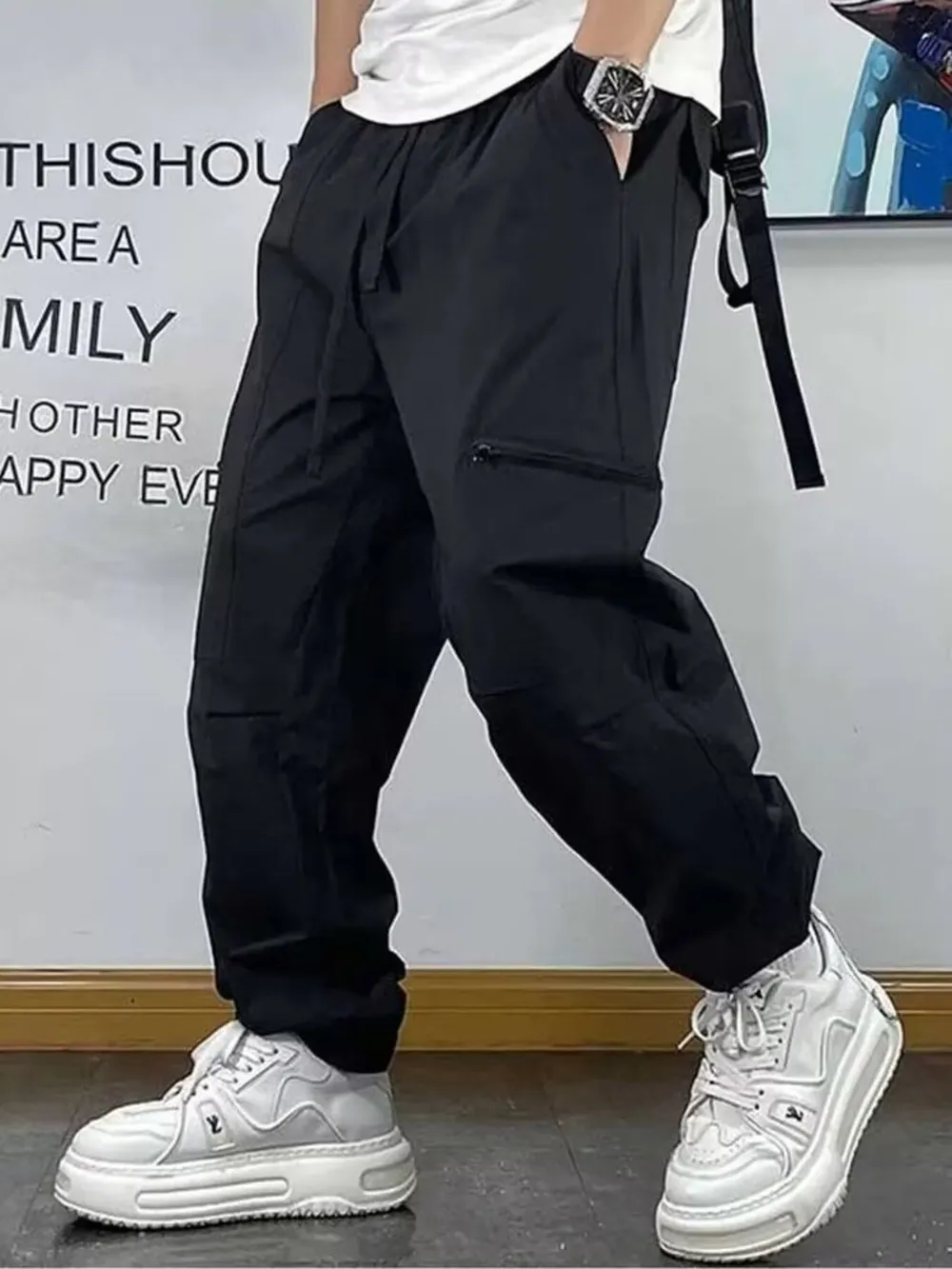 Men's Plus Size Drawstring Loose Fit Pants, image 6