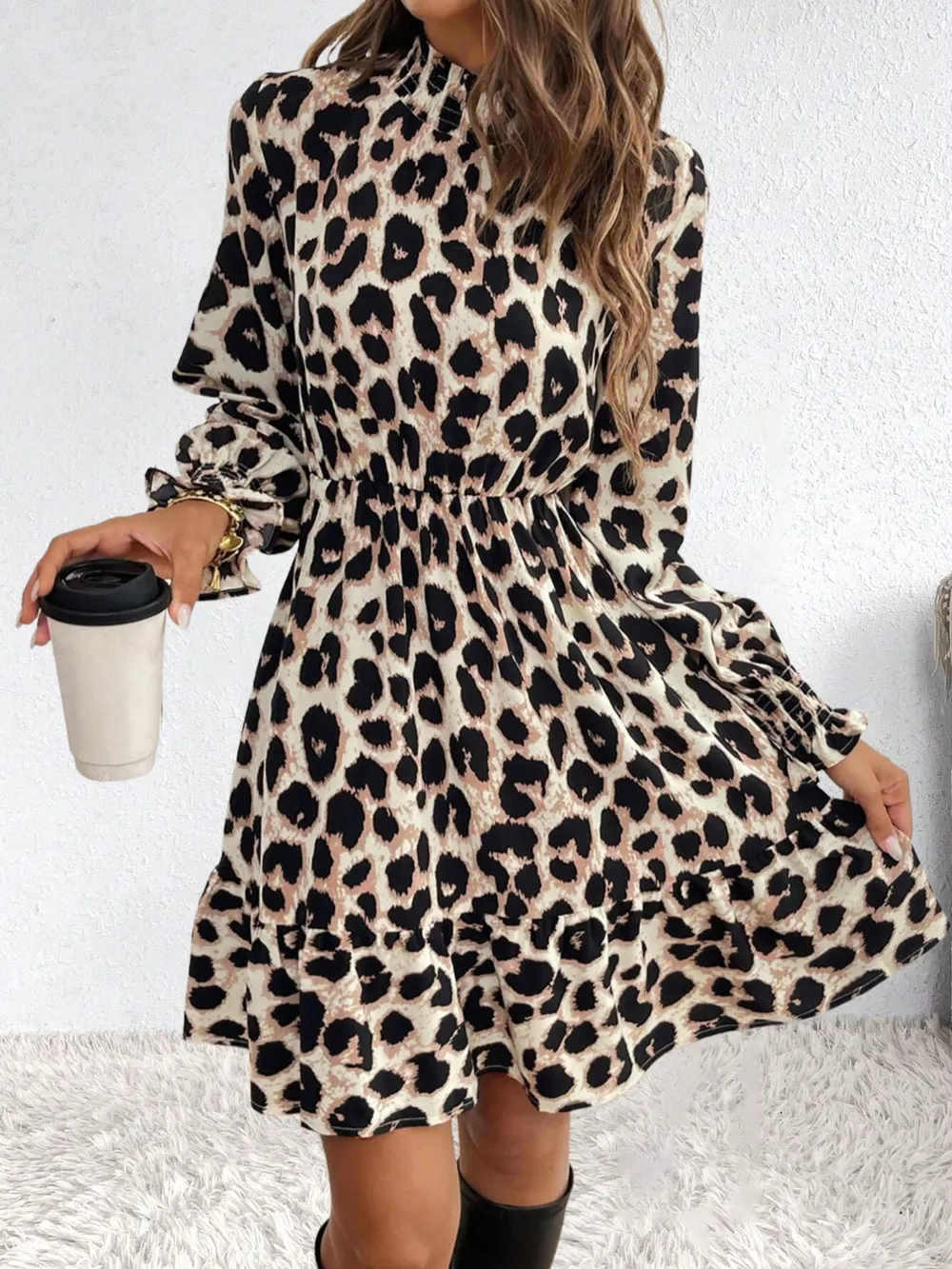 Leopard Print Long Sleeve Mini Dress, image 2