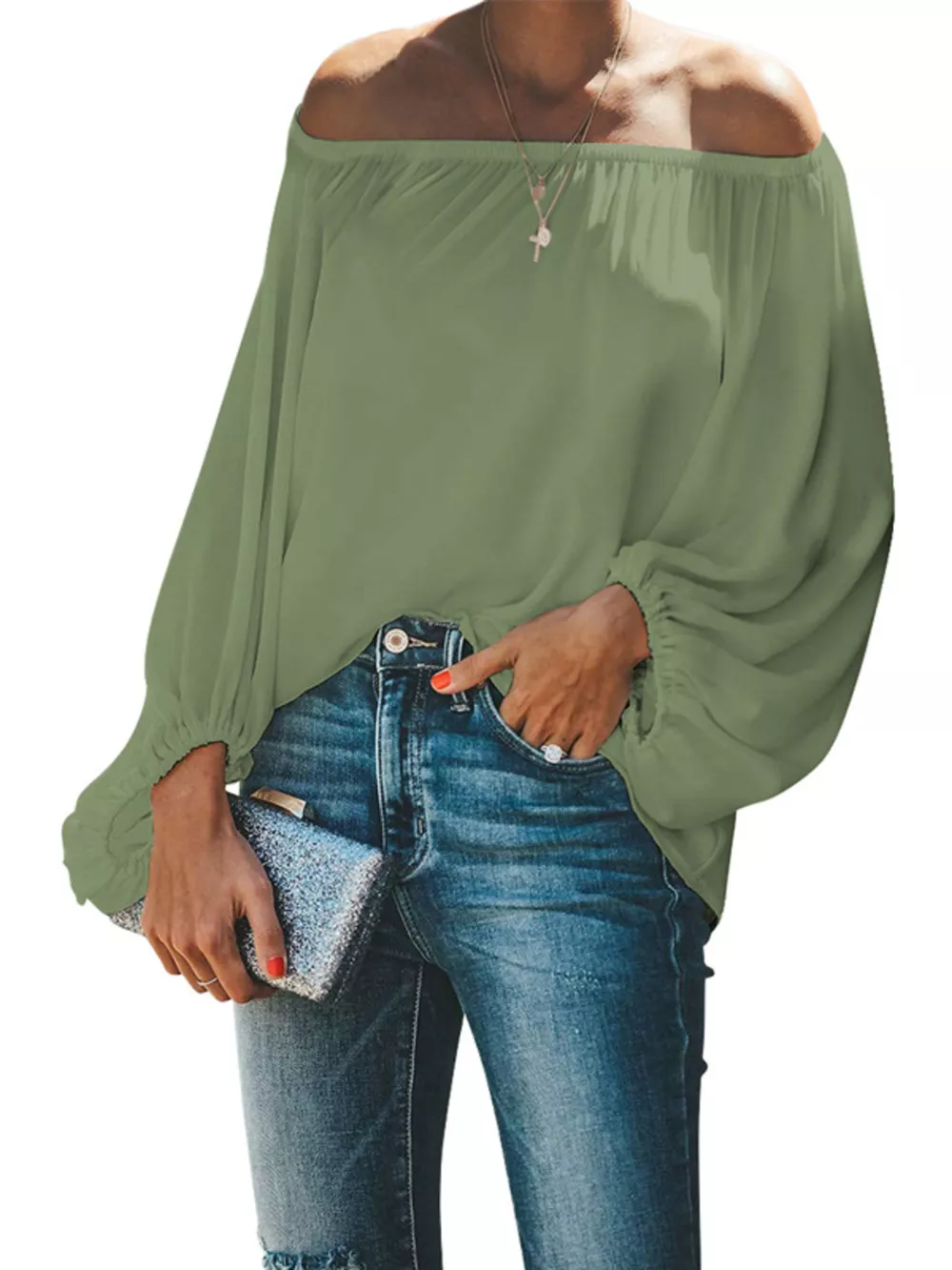 Full Size Off-Shoulder Balloon Sleeve Blouse Plus Size, image 4