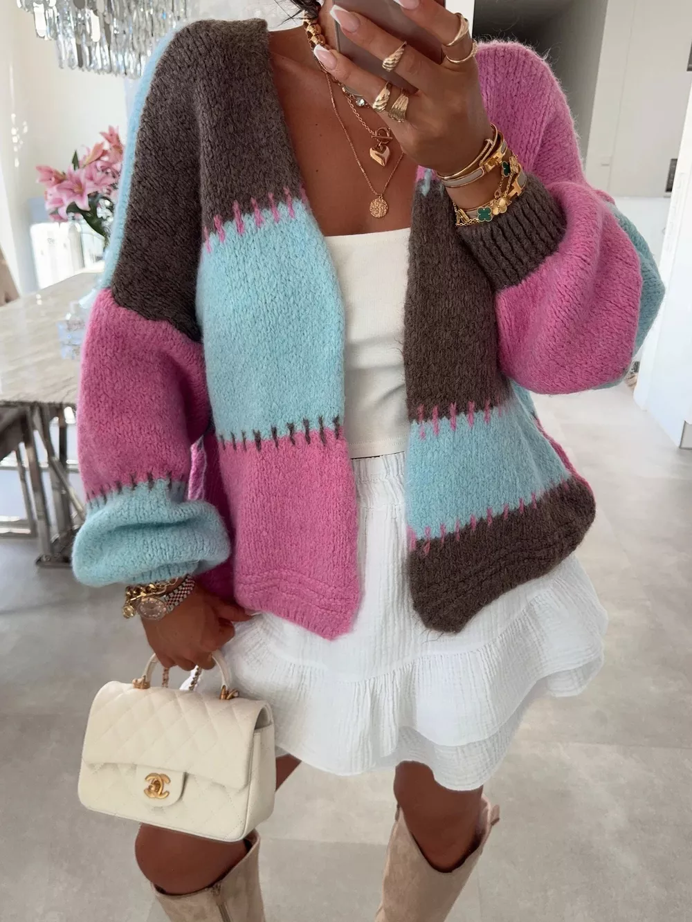 Color Block Open Front Cardigan, image 9