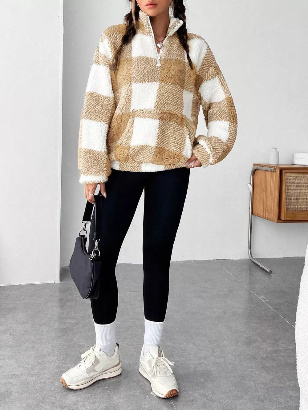 Full Size Plaid Sherpa Long Sleeve Sweatshirt Plus Size, image 7