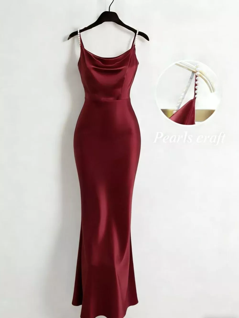 Pearl Strap Cowl Neck Satin Maxi Dress, image 5