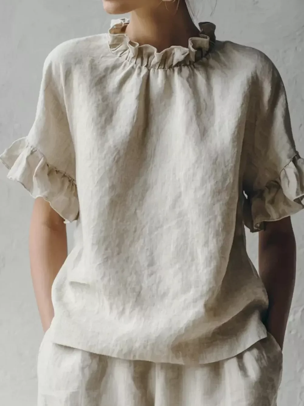 Full Size Elegant Ruffle-Neck Short Sleeve Blouse Plus Size, image 10