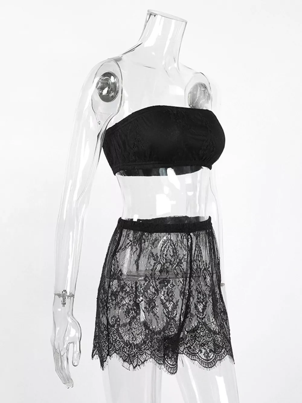 Lace Tube Top & Cardigan and Shorts Three-Piece Lounge Set, image 9