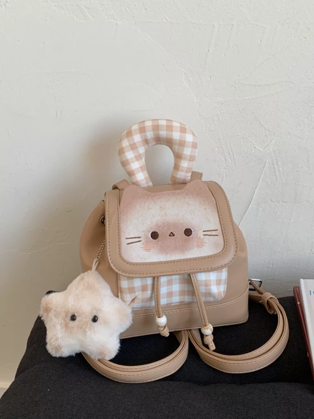 Cat Plaid Backpack Bag, image 2