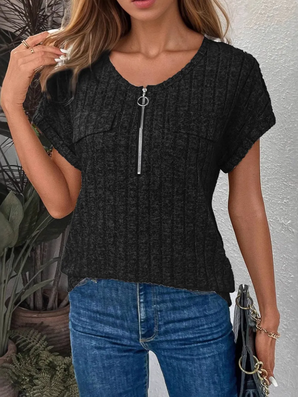 Zip-Front Short Sleeve T-Shirt, image 3