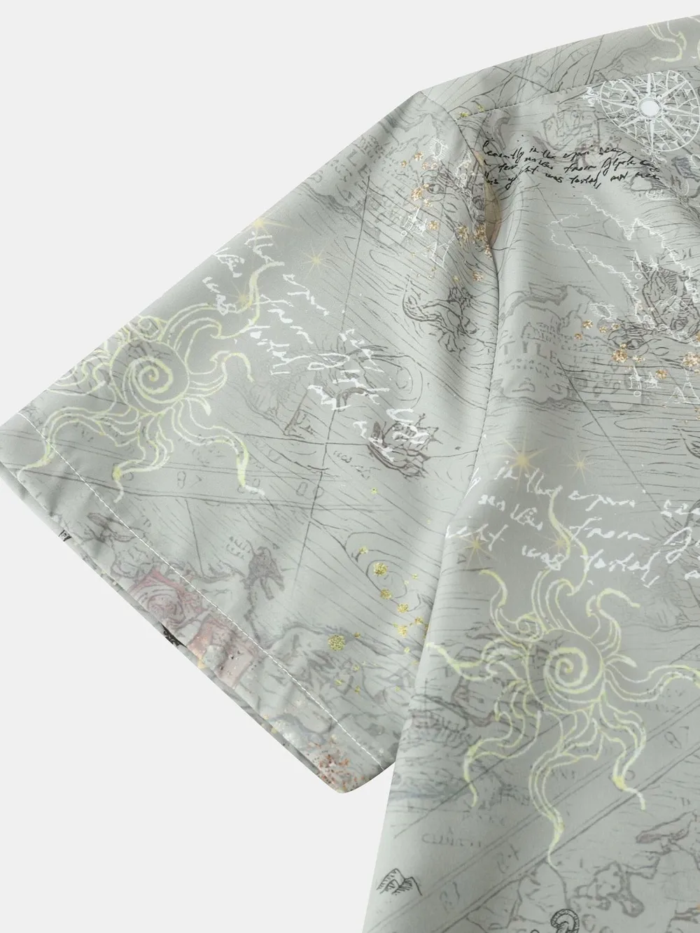 Men's Vintage Map Print Short Sleeve Button Down Shirt, image 4