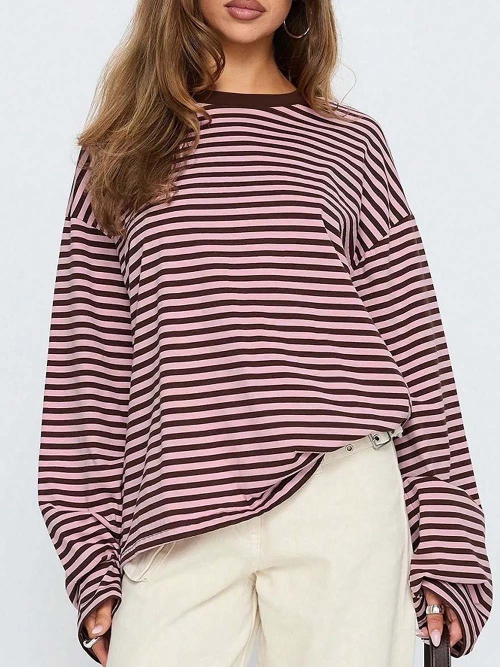 Full Size Casual Long-Sleeve Striped Crew Neck T-Shirt Plus Size, image 11