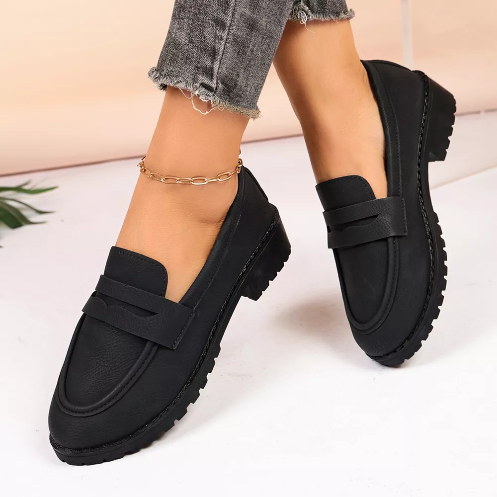 Classic Minimalist Penny Loafers with Chunky Lug Sole, image 3