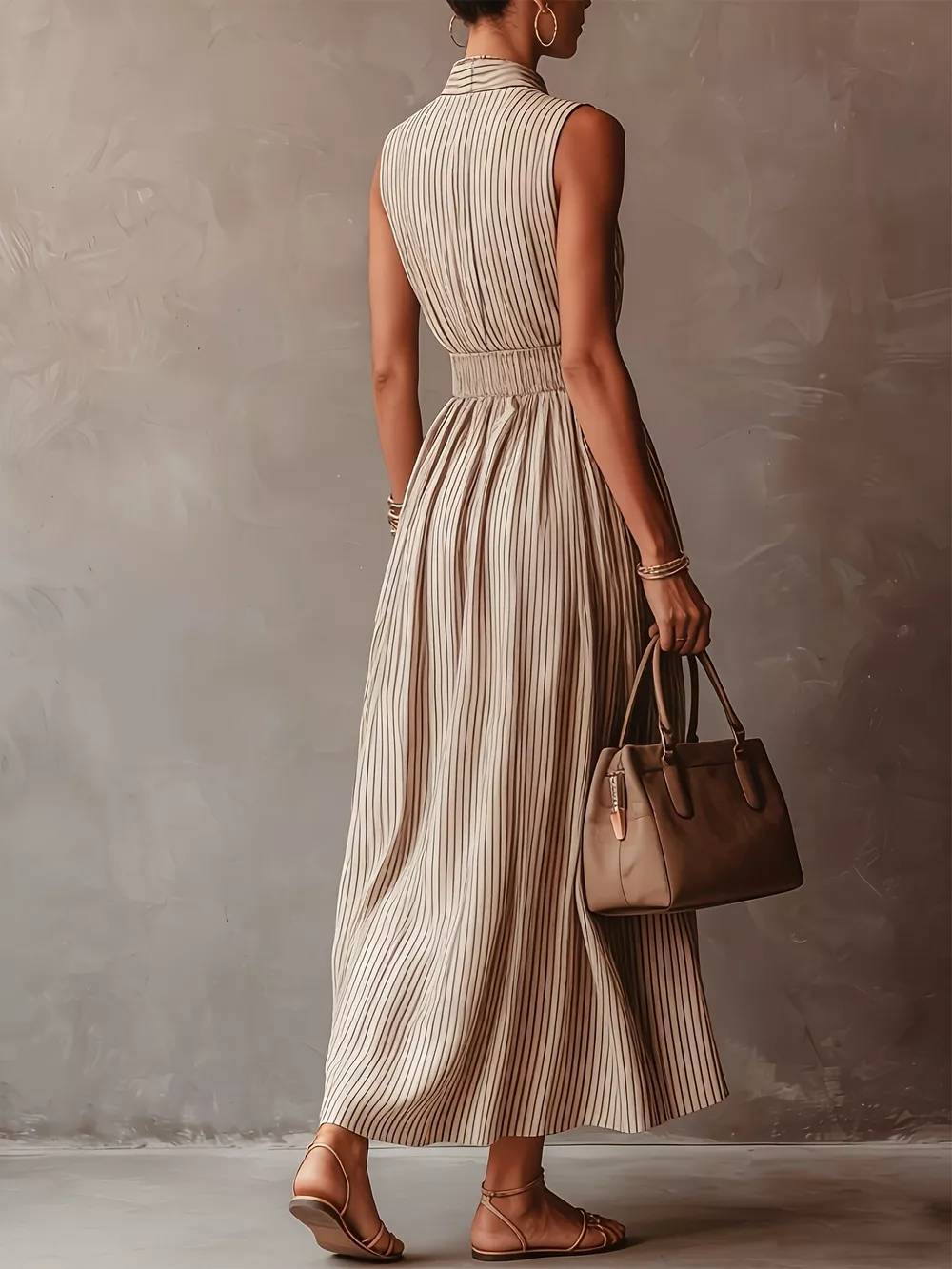 Striped Mock Neck Sleeveless Maxi Dress, image 9