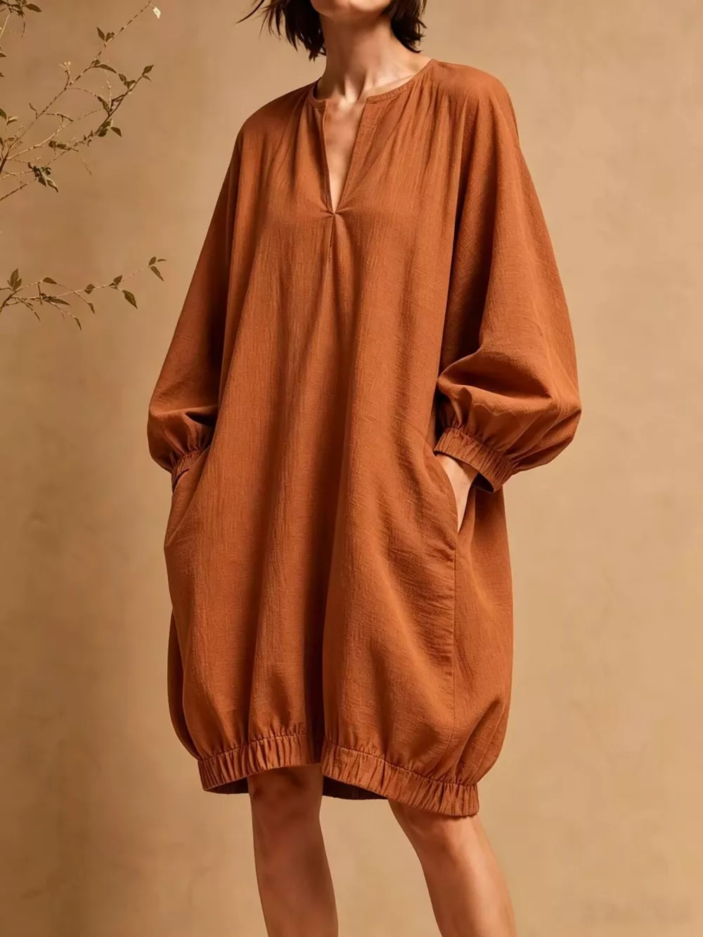 Casual Loose-Fit Balloon Sleeve Mini Dress with Pockets, image 10