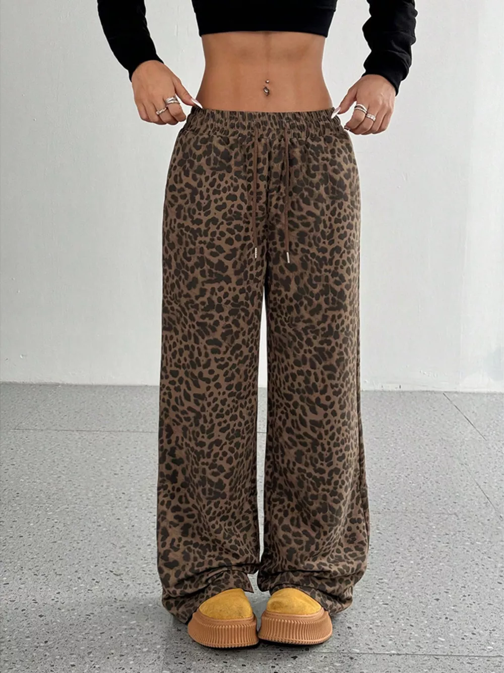 Leopard Wide-Leg Drawstring Pants, image 4