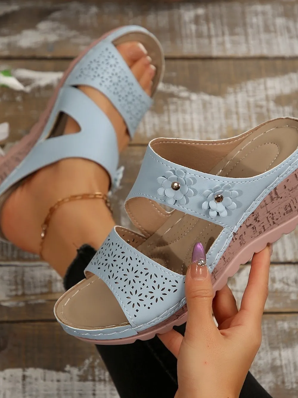 Hollow Out Comfort Wedge Sandals, image 7