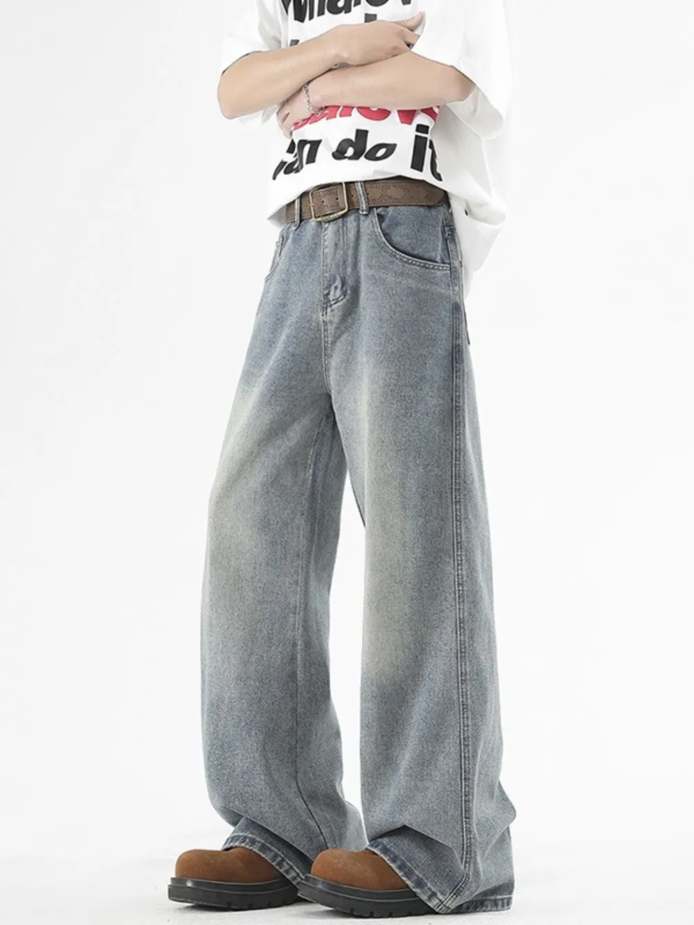 Men's Plus Size Washed Wide Leg Jeans, image 3