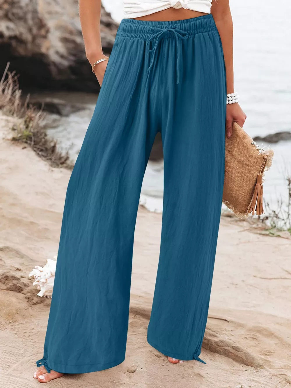 Full Size Drawstring Wide Leg Pants Plus Size, image 16