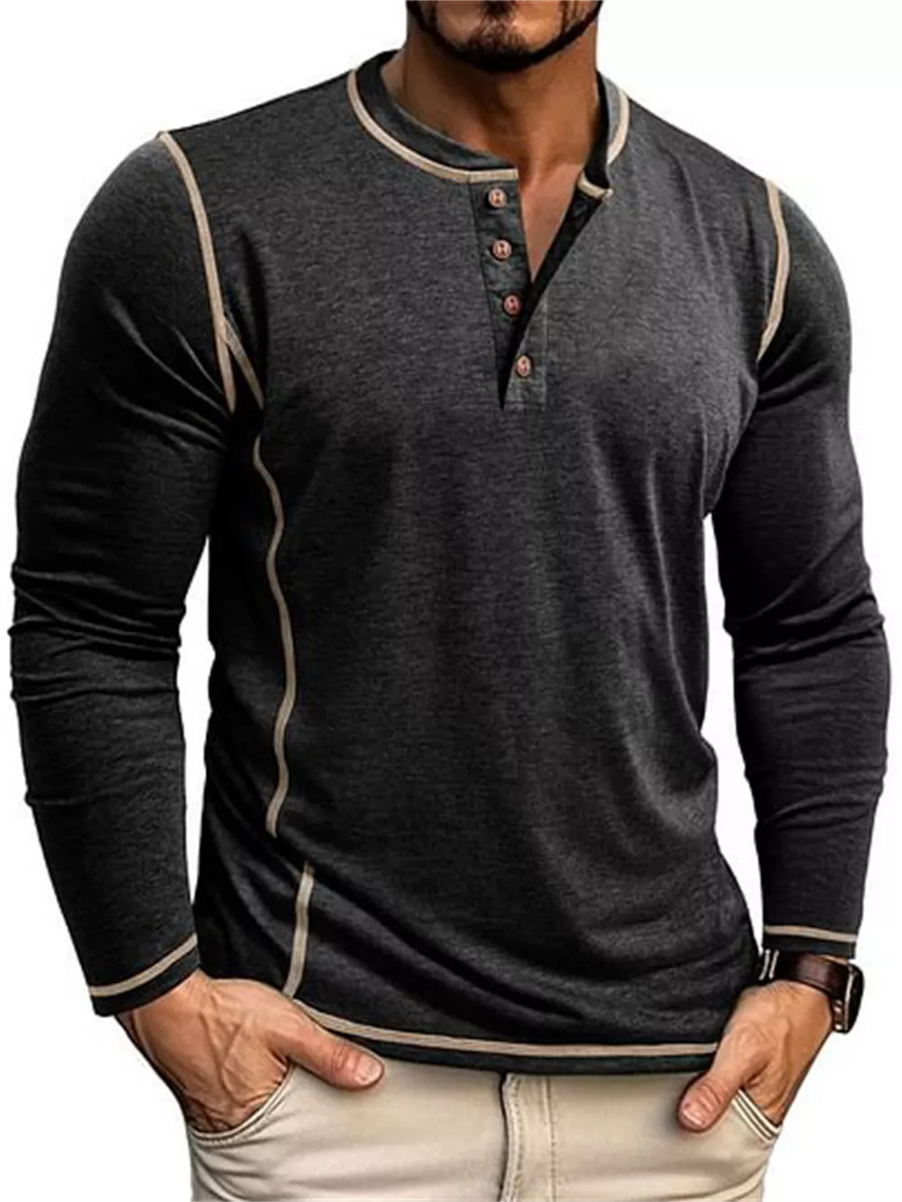 Men's Full Size Casual Button Detail Long Sleeve T-Shirt Plus Size