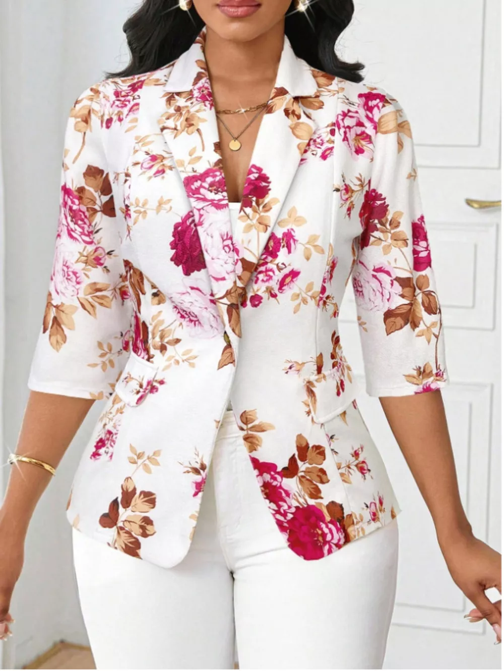 Floral Print One Button Casual Blazer, image 3