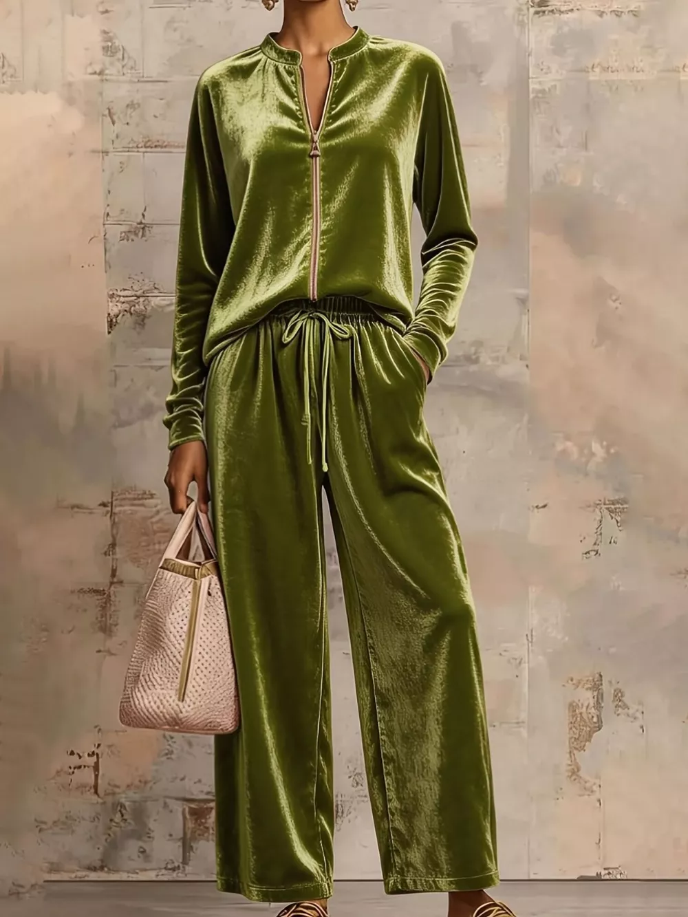 Velvet Zip-Up Top and Pants Set, image 3