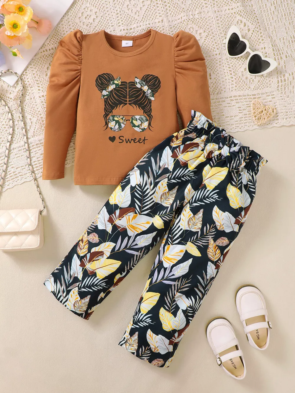 Children's Graphic Top & Floral Pants Set