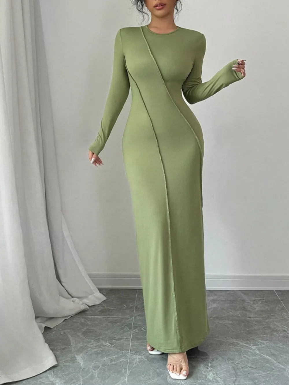 Exposed Seam Long Sleeve Maxi Dress, image 2