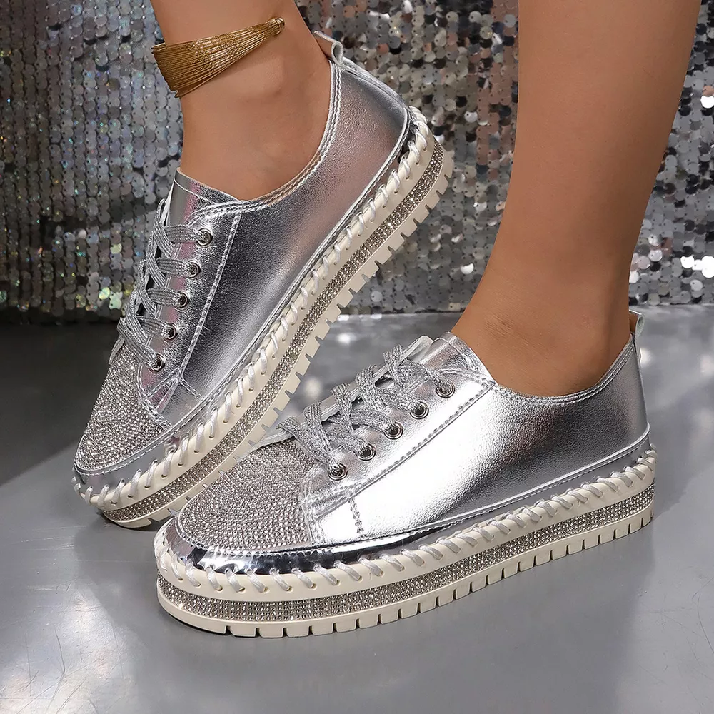 Rhinestone Round Toe Sneakers, image 7