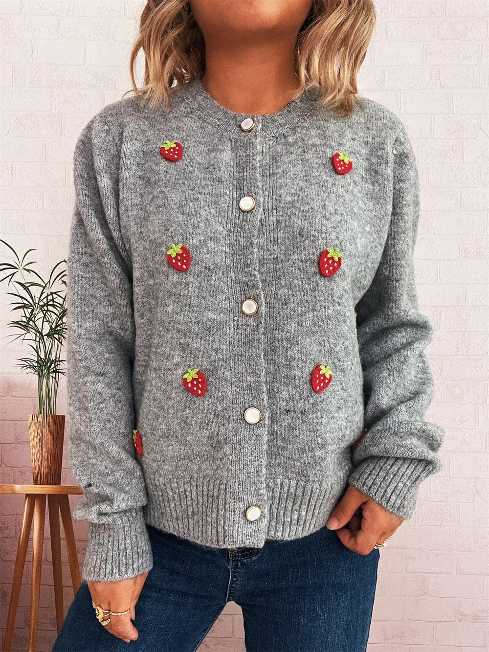 Strawberry Button Up Long Sleeve Cardigan, image 30