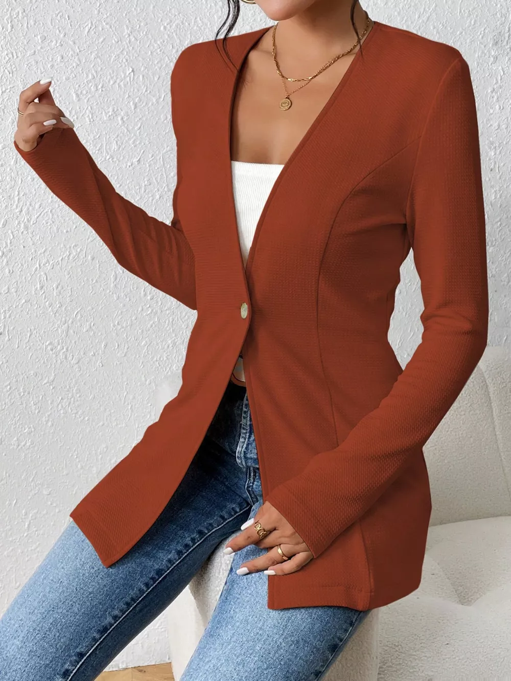 Single-Button Long Sleeve Blazer, image 3